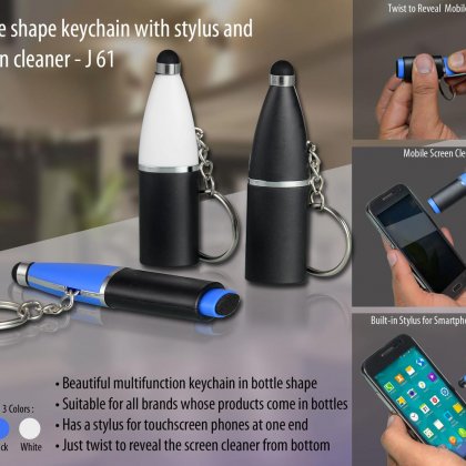 Personalized bottle shape keychain with stylus and screen cleaner