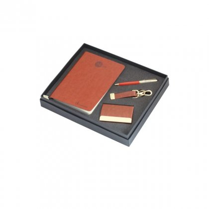 Personalized Calvin Klein (Brown Note Book+Pen+Key-Chain + Visiting Card) Gift Set