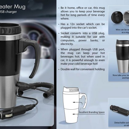 Personalized Car Heater Mug: With Car / USB Charger (500Ml)