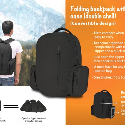 Personalized Folding Backpack With Hard Case (Double Shell)