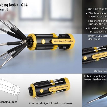 Personalized folding tool kit with 7 led torch