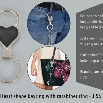 Personalized heart shape keyring with carabiner ring