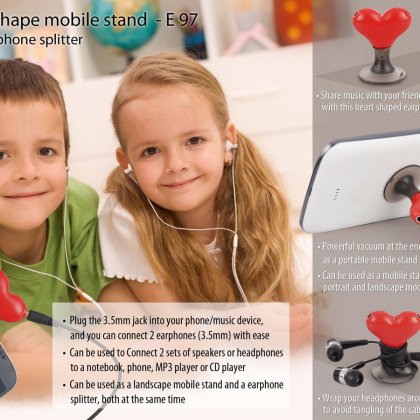 Personalized heart shape vacuum mobile stand with earphone splitter