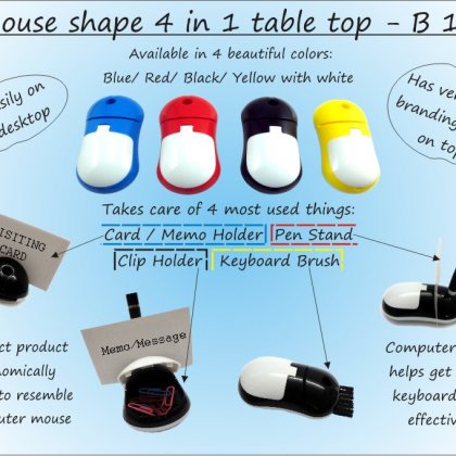 Personalized mouse shape 4 in 1 table top (with pen holder, memo holder, paper clip holder & keyboard cleaning brush)