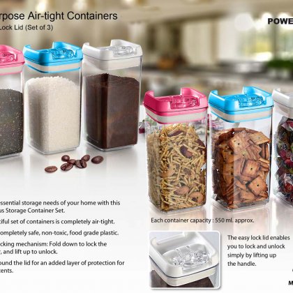Personalized Multipurpose Air-Tight Containers With Easy Lock Lid (Set Of 3)