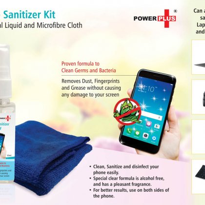 Personalized Power Plus Mobile Sanitizer Kit (Set Of 50Ml Liquid And Microfibre Cloth)