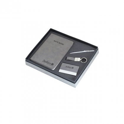 Personalized Raddisson Blue (Grey Note Book+Pen+Key-Chain + Visiting Card) Gift Set