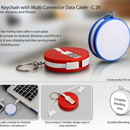 Personalized round data cable with keyring (for android / windows / iphone)