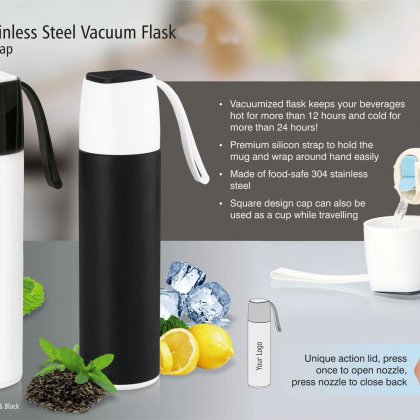 Personalized Slick Stainless Steel Vacuum Flask With Silicon Strap (500 Ml)