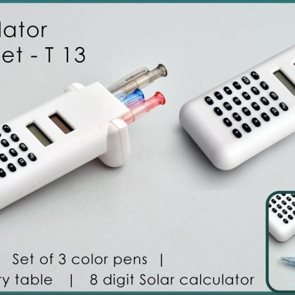 Personalized solar calculator with 3 pen set