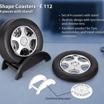 Personalized tyre shape coaster set with stand (4 pcs)