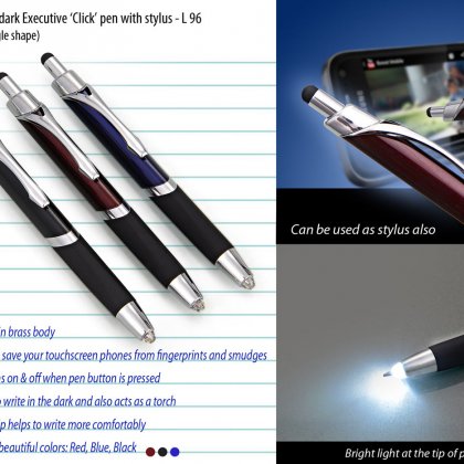 Personalized write in the dark executive 'click' pen with stylus (brass body) (triangle shape)