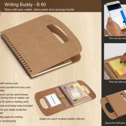 Personalized Writing Buddy: Diary With Pen, Wallet, Sticky Pads And Carrying Handle (60 Sheets)