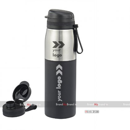 Personalized silver and black turbo-single wall stainless steel bottle (900 ml)