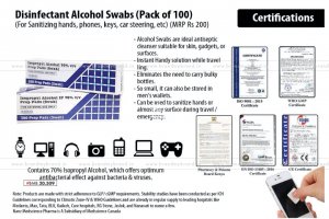 Disinfectant Alcohol Swabs (Pack Of 100) | For Sanitizing Hands, Phones, Keys, Car Steering, Etc