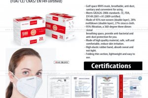 Golfspace KN95 Face Mask With Nosepin (FDA/ CE/ CNAS/ EN149 Certified) | Certificate Inside | 20pc Box