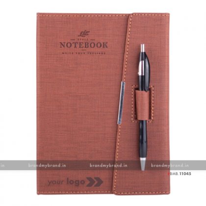 Personalized 3 Fold Pen Lock - Brown - Hard Cover A5 Notebook