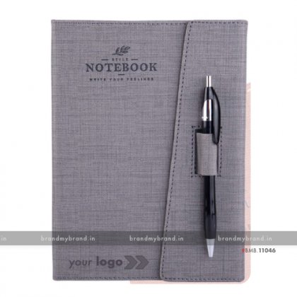 Personalized 3 Fold Pen Lock - Grey - Hard Cover A5 Notebook