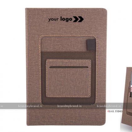 Personalized Brown Jute Mobile Pocket - Hard Cover A5 Notebook