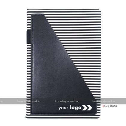 Personalized Strip Pocket - Black - Hard Cover A5 Notebook