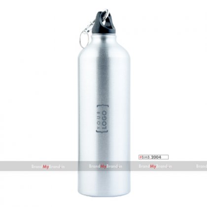 Personalized  Silver Sports Bottle With Carabiner (750Ml)