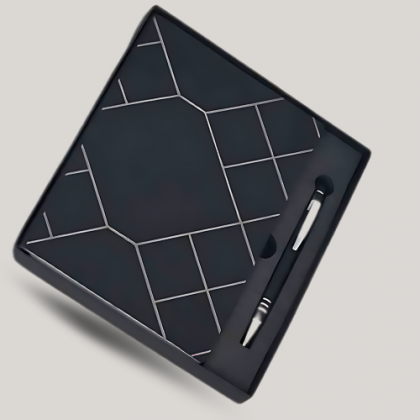 Customized Black Geometric Employee Joining Kit with Notebook, Pen, and Card Holder