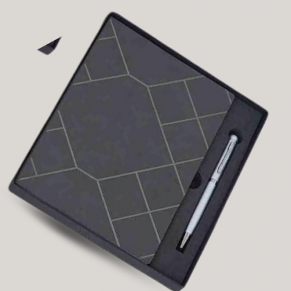 Customized Black Geometric Employee Joining Kit with Notebook, Pen, and Card Holder