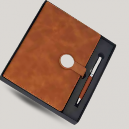 Customized Brown Leather Employee Joining Kit with Notebook, Pen, and Card Holder