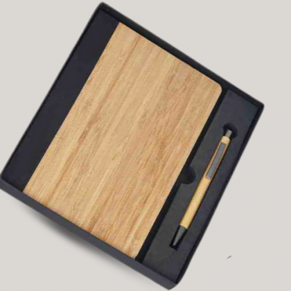 Customized Oak Wood Employee Joining Kit with Notebook, Pen, and Card Holder