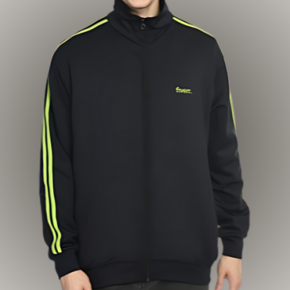 Customized Black Full-Zip Jacket with Neon Green Accents and Logo