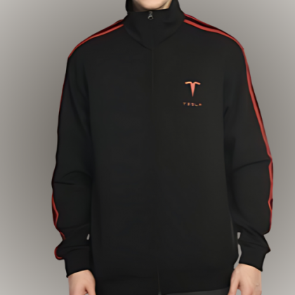 Customized Black Full-Zip Jacket with Red Accents and Logo