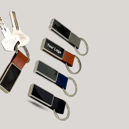 Customized Black, Brown, and Blue Leather Keychain Set with Logo