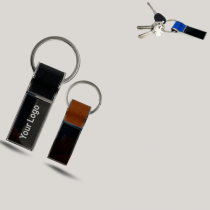 Customized Black and Brown Leather Keychain with Logo