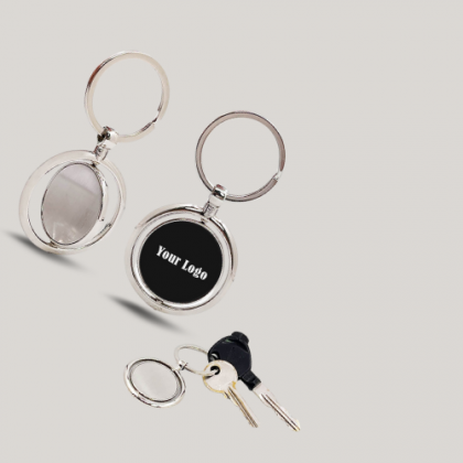 Customized Black and Silver Round Metal Keychain with Logo