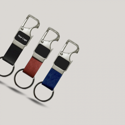 Customized Red, Blue, and Black Leather Keychain with Logo