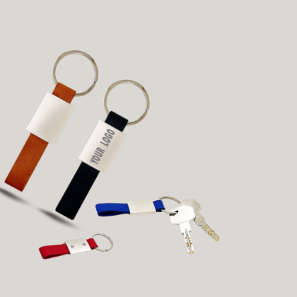 Customized Red and White Leather Keychain with Logo