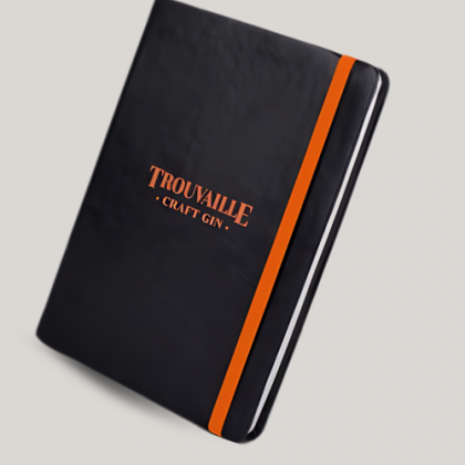 Customized Black Notebook with Orange Trim and Logo