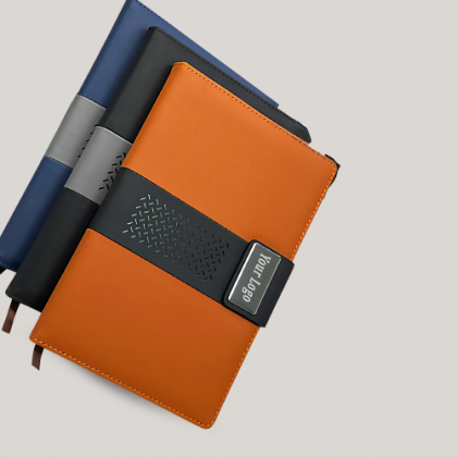 Customized Blue and Orange Leather Notebook with Logo