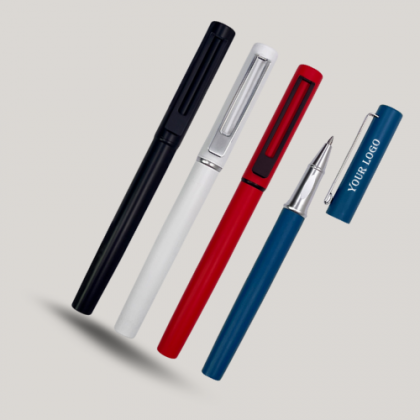 Customized Black, White & Blue Metal Pens with Logo