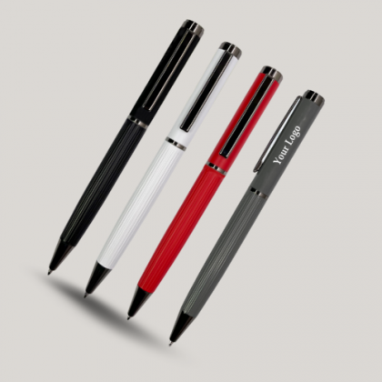 Customized Black, White & Red Metal Pens with Logo