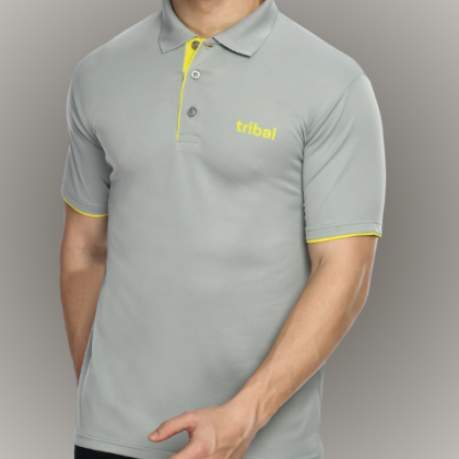 Customized Grey and Yellow Polo T-Shirt with Logo