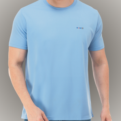 Customized Light Blue Round-Neck T-Shirt with Logo