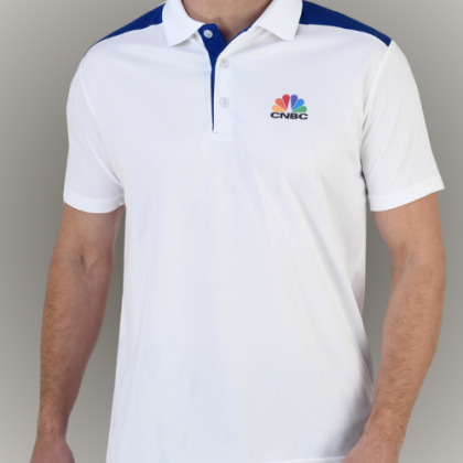 Customized White and Blue Polo T-Shirt with Logo