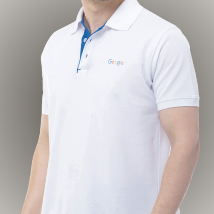 Customized White and Blue Polo T-Shirt with Logo