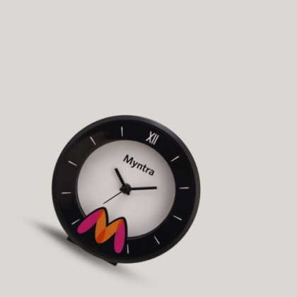 Customized Black Round Desk Clock with Colorful Logo