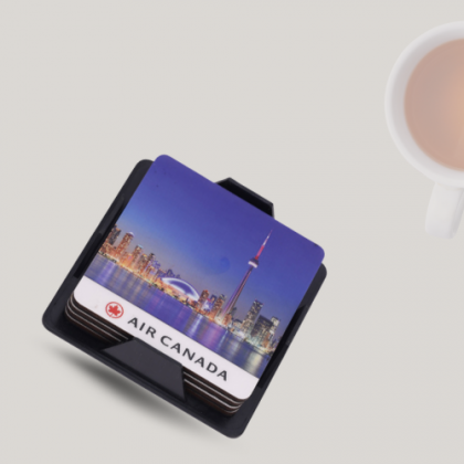 Vibrant Square Tea Coaster with Urban Skyline Design