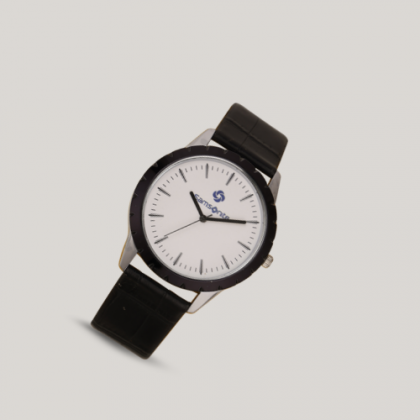 Customized Black Leather Wristwatch with Logo