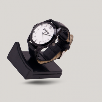 Customized Black Leather Wristwatch with Logo