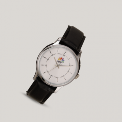 Customized Black and Silver Leather Wristwatch with Logo