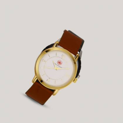 Customized Gold and Brown Leather Wristwatch with Logo